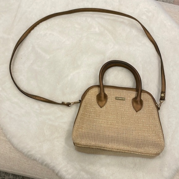 Liz Claiborne weave purse. Beige & brown, cross body strap, great condition. - Picture 1 of 8